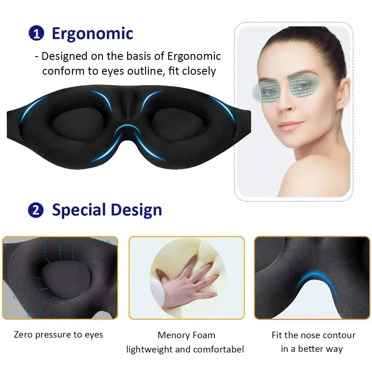 3D Contoured Eye Mask | Light-Blocking Sleep Mask for Men & Women